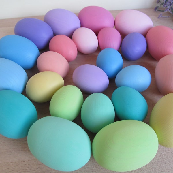 Easter gift - Gift for baby - Easter Basket - Wooden PASTEL Rainbow EGGS - 12 Easter eggs 2.5"or 1.6"- Play Food - Waldorf Toy - Natural Toy