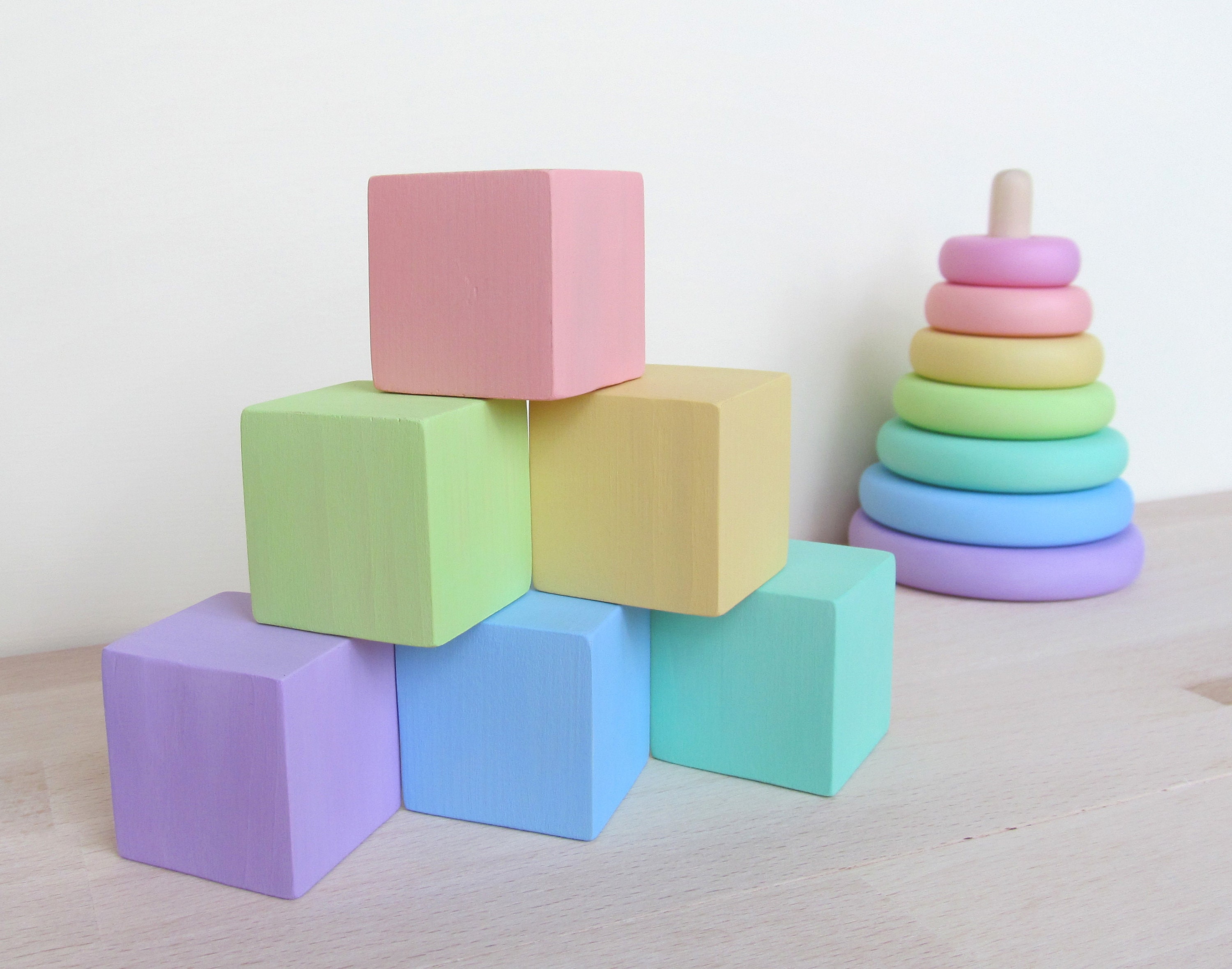 Wooden Blocks Rainbow PASTEL Blocks Organic Wooden Toddler Etsy