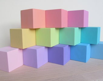 Wooden Rainbow PASTEL Blocks - Set of 12 blocks 1.8" or 2" - Organic Wooden Toddler Toys - Waldorf Toy - Play Building Blocks - Baby Blocks