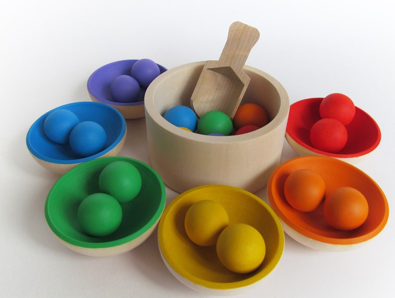Gift Wooden Rainbow Bowls and Balls Sorting Toy Wood Etsy