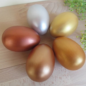 Large wooden Egg, Wood Goose egg size, Easter gift, Gold Antique gold Silver Copper Bronze Easter egg, Pretend Play, Play Food, Waldorf toy image 6