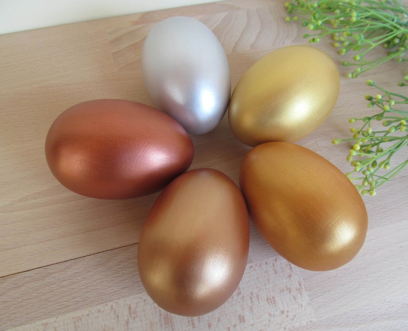 Large wooden Egg, Wood Goose egg size, Easter gift, Gold Antique gold Silver Copper Bronze Easter egg, Pretend Play, Play Food, Waldorf toy image 6