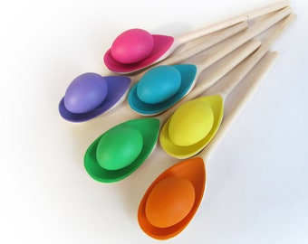 Easter gift - Gift for baby - Wooden Rainbow SPOON EGG 2.5" - Balancing Game - 6 Easter eggs & spoons - Play Food - Waldorf - Montessori Toy