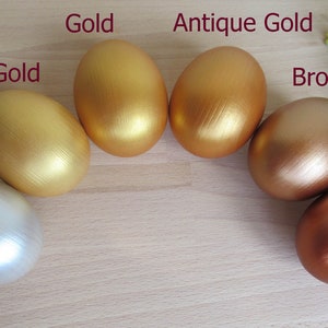 Large wooden Egg, Wood Goose egg size, Easter gift, Gold Antique gold Silver Copper Bronze Easter egg, Pretend Play, Play Food, Waldorf toy image 3