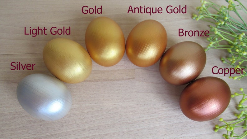 Large wooden Egg, Wood Goose egg size, Easter gift, Gold Antique gold Silver Copper Bronze Easter egg, Pretend Play, Play Food, Waldorf toy image 3