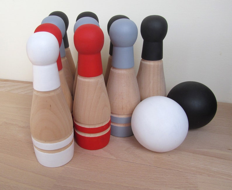 Gift for baby, RAINBOW Wooden Bowling Game, 6 or 10 Pin Bowling Game Set, Wooden Toy Skittles, Waldorf, Gift for a Toddler, Boy or Girl image 5