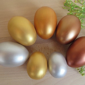 Large wooden Egg, Wood Goose egg size, Easter gift, Gold Antique gold Silver Copper Bronze Easter egg, Pretend Play, Play Food, Waldorf toy image 5