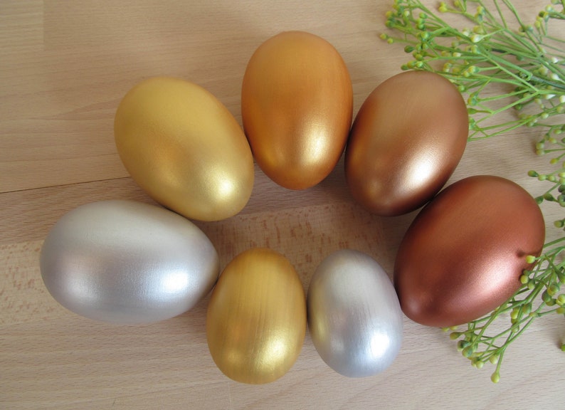 Large wooden Egg, Wood Goose egg size, Easter gift, Gold Antique gold Silver Copper Bronze Easter egg, Pretend Play, Play Food, Waldorf toy image 5