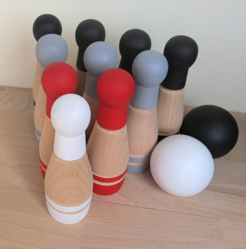 Gift for baby, RAINBOW Wooden Bowling Game, 6 or 10 Pin Bowling Game Set, Wooden Toy Skittles, Waldorf, Gift for a Toddler, Boy or Girl image 6