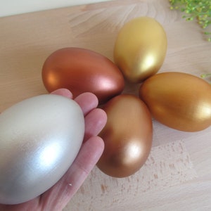Large wooden Egg, Wood Goose egg size, Easter gift, Gold Antique gold Silver Copper Bronze Easter egg, Pretend Play, Play Food, Waldorf toy image 4