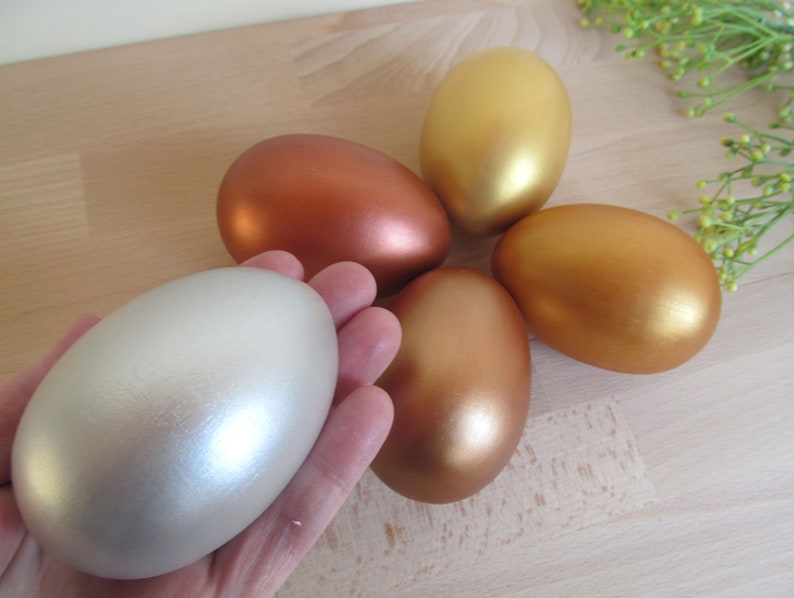 Large wooden Egg, Wood Goose egg size, Easter gift, Gold Antique gold Silver Copper Bronze Easter egg, Pretend Play, Play Food, Waldorf toy image 4