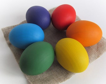 Easter gift - Wooden Rainbow 6 EGGS - Easter eggs 2.5"or 1.6" - Pretend Play - Play Food - Waldorf - Montessori Toddler Toy - Natural Toy
