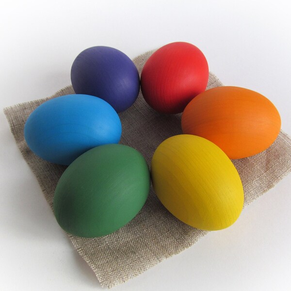 Easter gift - Wooden Rainbow 6 EGGS - Easter eggs 2.5"or 1.6" - Pretend Play - Play Food - Waldorf - Montessori Toddler Toy - Natural Toy