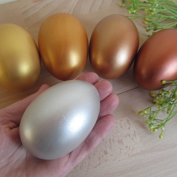 Large wooden Egg, Wood Goose egg size, Easter gift, Gold Antique gold Silver Copper Bronze Easter egg, Pretend Play, Play Food, Waldorf toy