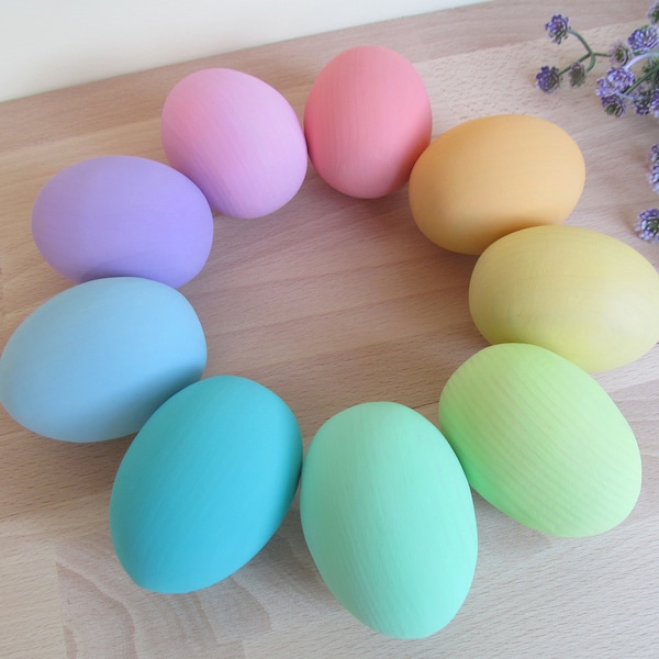Easter Egg 2.5"- Set of 9 EGGS - Easter Basket - 9 Wooden PASTEL Rainbow EGGS - Easter Gift baby - Play Food - Waldorf Toy - Sorting game