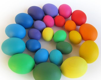 Regalo de Pascua - Regalo para bebé - Cesta de Pascua - HUEVOS arco iris de madera - 12 huevos de Pascua 2.5"o 1.8"- Comida de juego - Juguete Waldorf - Juguete natural