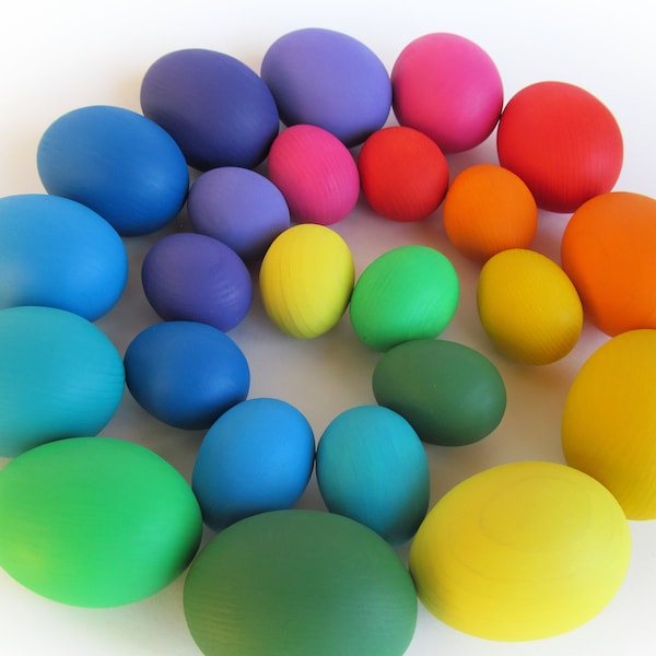 Easter gift - Gift for baby - Easter Basket - Wooden Rainbow EGGS - 12 Easter eggs 2.5"or 1.8"- Play Food - Waldorf Toy - Natural Toy