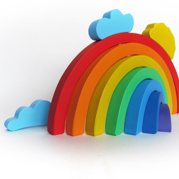 Cadeau pour bébé - Rainbow Stacker - Jeu d'équilibre en bois - Jeu d'empilage arc-en-ciel - Jouets en bois - Jeu - Montessori - Fait main - Waldorf - Jouet