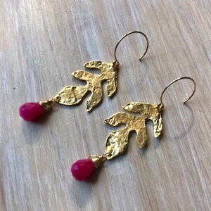 Ruby and Gold Leaf Drop Gemstone Earring