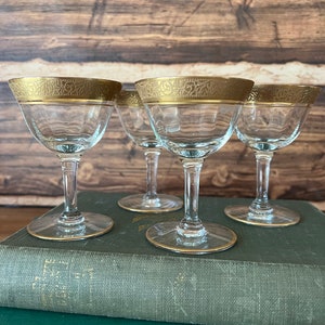 Antique Tiffin Franciscan Gold Rim Rambler Rose Liquor Cocktail Glasses Set of 4