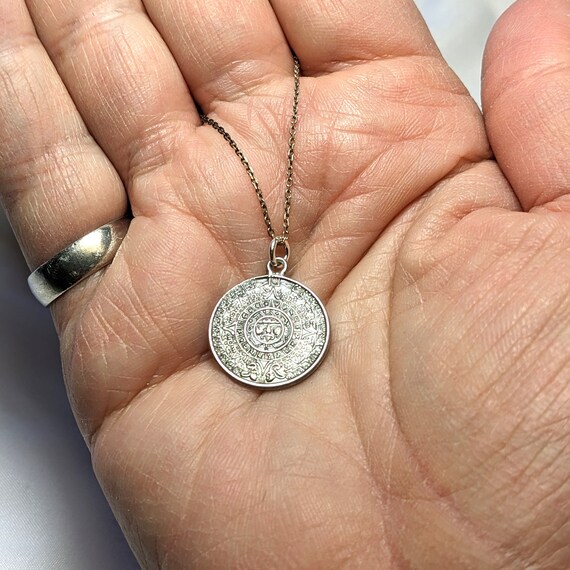 Vintage Sterling Silver Aztec Calendar Necklace - image 2