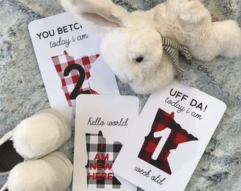 Minnesota Baby Milestone Cards // Buffalo Plaid Milestone Cards // Milestone Cards // Baby Cards // Announcement Cards // MN Cards