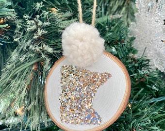 Wood Sliced Minnesota Ornament // Wood Ornaments// MN ornaments // MN Holiday Decor // Christmas Ornament