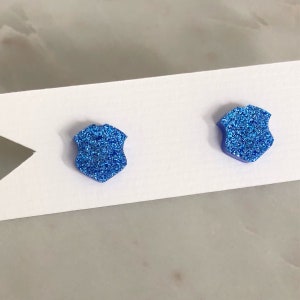 Law Enforcement Badge Earrings - Blue Sparkle