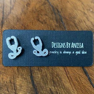 Silver Glitter Stethoscope Earrings, Laser Cut Acrylic