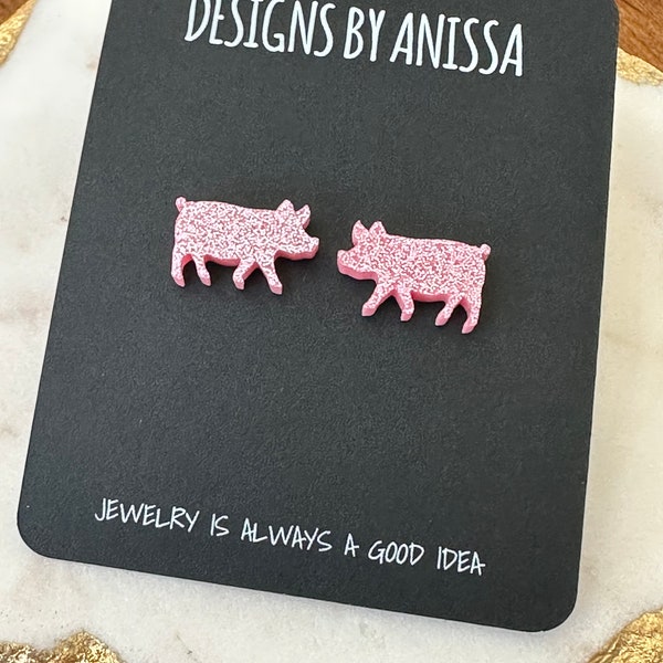 Pig Earrings - Pink Glitter