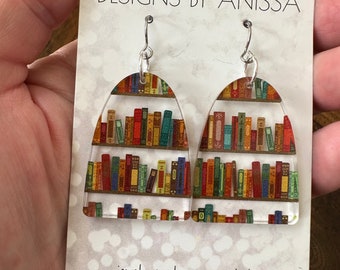 Bookshelf Acrylic Earrings: Book Lover Gift