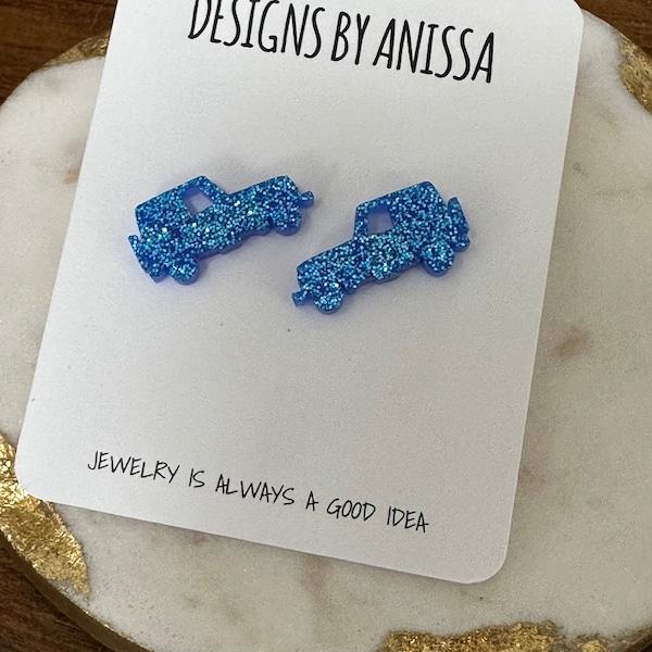 General Purpose Adventure Vehicle Earrings - Royal Blue Glitter