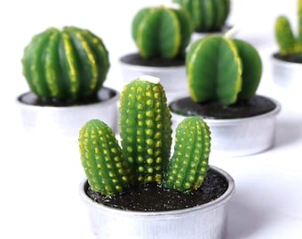 UUsave 12 Pcs Cactus Tealight Candles Decor Handmade Delicate Succulent Cactus Candles for Valentines day Birthday Party Wedding Spa Living Room Home Decoration 12 