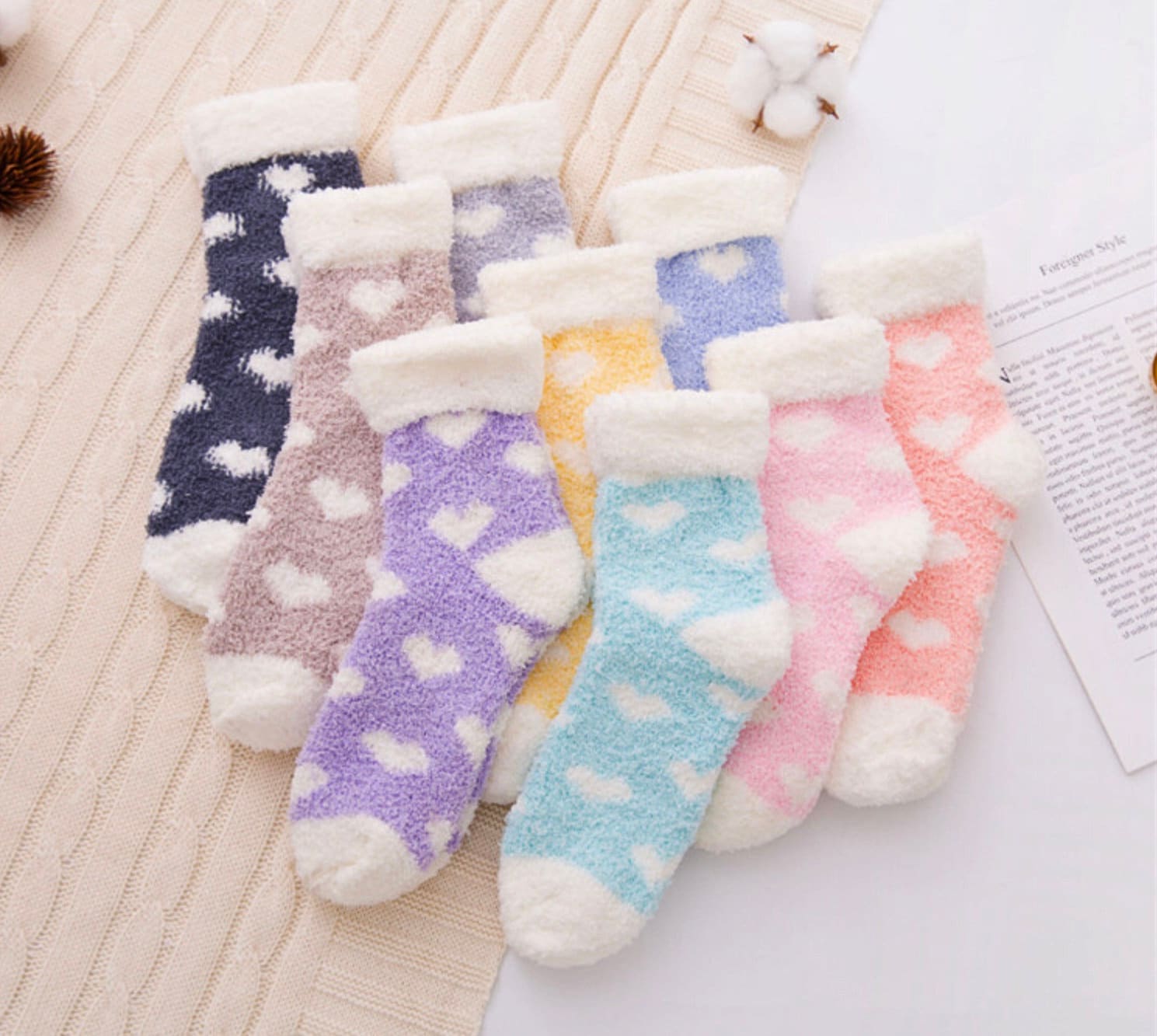 Luxe Cozy Fuzzy Socks With Hearts Add to Your Build A Box & Create