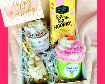 Personalized Birthday Gift Box SIP SIP HOORAY!, Birthday Gift Basket, Happy Birthday Box, Womens Birthday Gift Best Friend Birthday