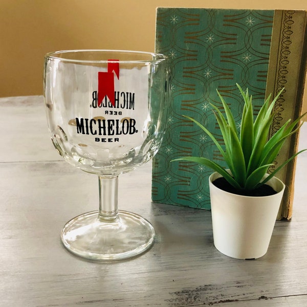 Vintage 1970's Vintage Michelob Glass Beer Goblet Thumbprint Design | Stemmed Beer Advertising Glass Mug Retro Barware Drinkware Stemware