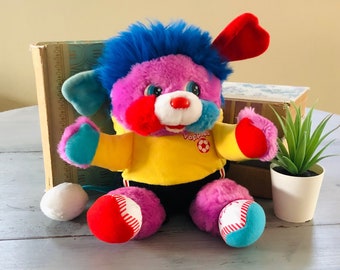 Vintage 1980's Popples Sports Popple | 80's Sports Popple Soccer Plush | Sports Popple Big Kick 1986 Retro Soccer Ball Popple Plush