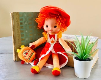 Vintage 1980's La La Orange Color Kid Doll with OJ Sprite | Vintage Rainbow Brite Doll | 1983 1984 Hallmark Rainbow Brite La La Orange