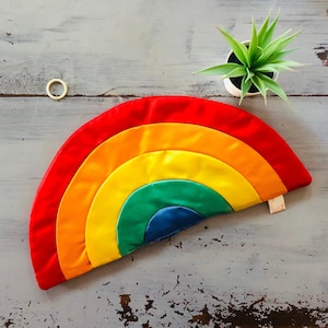 Vintage 1980's Rainbow Wall Hanging | Vintage Charisma Rainbow Fabric Hanging | Rainbow Brite Color Pocket Wall Hanging Rainbow Nursery