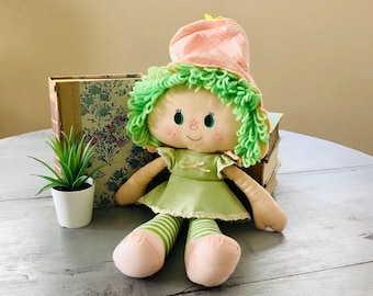 Vintage 1980's Lime Chiffon Rag Doll | 1980s Lime Chiffon Strawberry Shortcake Doll | Vintage Retro Kenner Lime Chiffon Plush Ragdoll