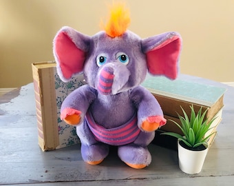 Vintage 1980's Wuzzles Eleroo Plush  | 1980's Wuzzels Stuffed Animal | Softies Wuzzles Eleroo Purple Elephant Kangaroo Wuzzle