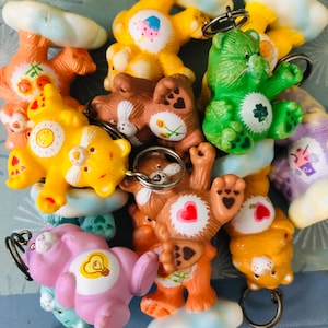 Vintage 1980's Care Bears Keychain | 80's Care Bears Key Rings | Vintage Care Bears Charms | Retro Care Bears Party Favors