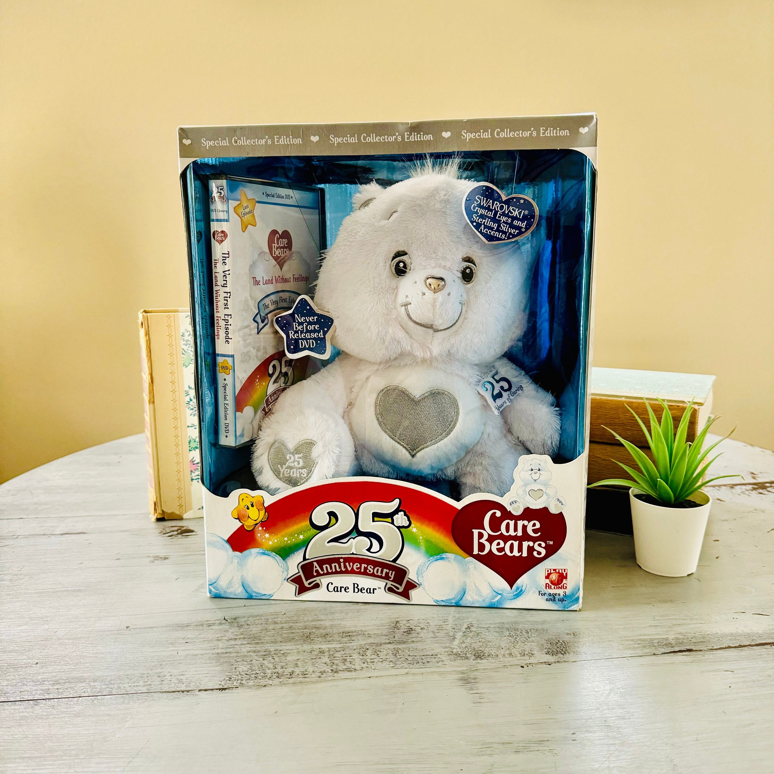 Vintage 25th Anniversary Care Bear With Swarovski Crystal Eyes Retro White Tenderheart Special Collector s Edition Care Bear NIB With DVD Etsy