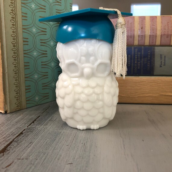 Vintage Avon Graduation Owl Bottle Vintage Milk Glass Cologne