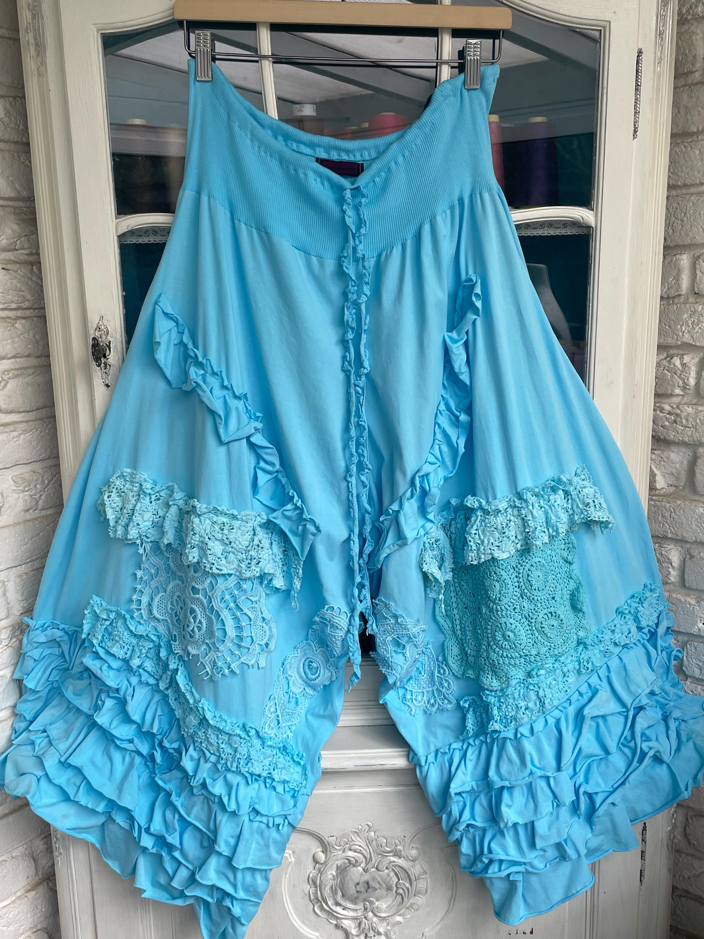 New Culottes, Palazzo Pants, Pocket-sized, Turquoise, Hand-dyed