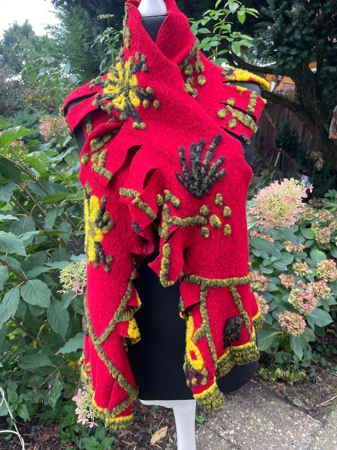Red and Yellow Wool Felt Scarf With Fringes - Etsy