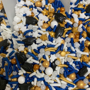 Royal blue and gold graduation sprinkles