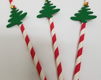 Red and green Christmas tree straws ( set of 12)