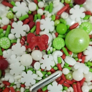Red green and white christmas sprinkles