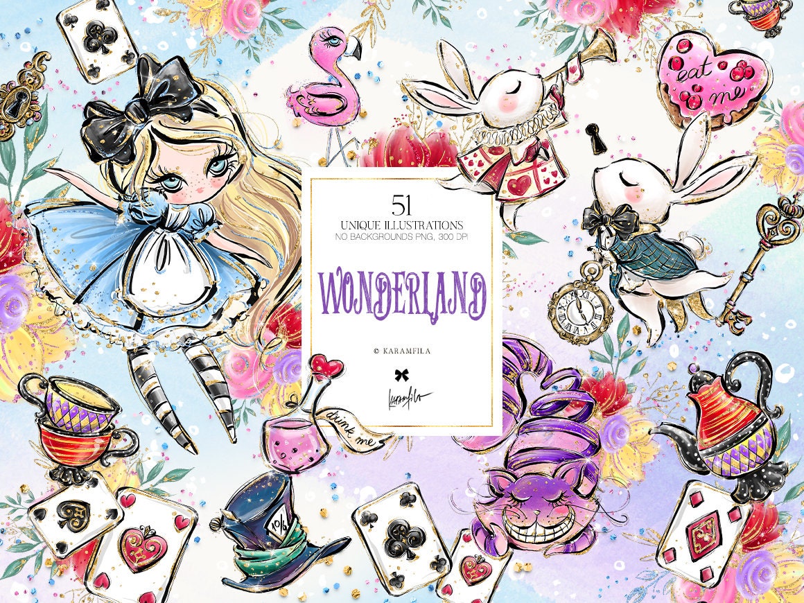 Karamfila's Alice in Wonderland Clipart, Bunny Clipart Cheshire C…